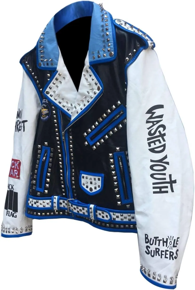 Mens Brando Rock Punk Studded Wasted Youth Misfits Motorcycle Leather Jacket