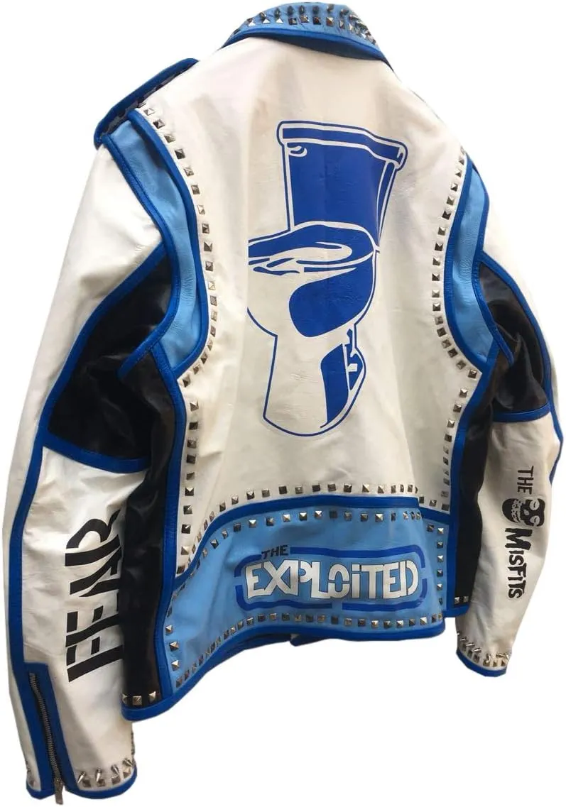 Mens Brando Rock Punk Studded Wasted Youth Misfits Motorcycle Leather Jacket