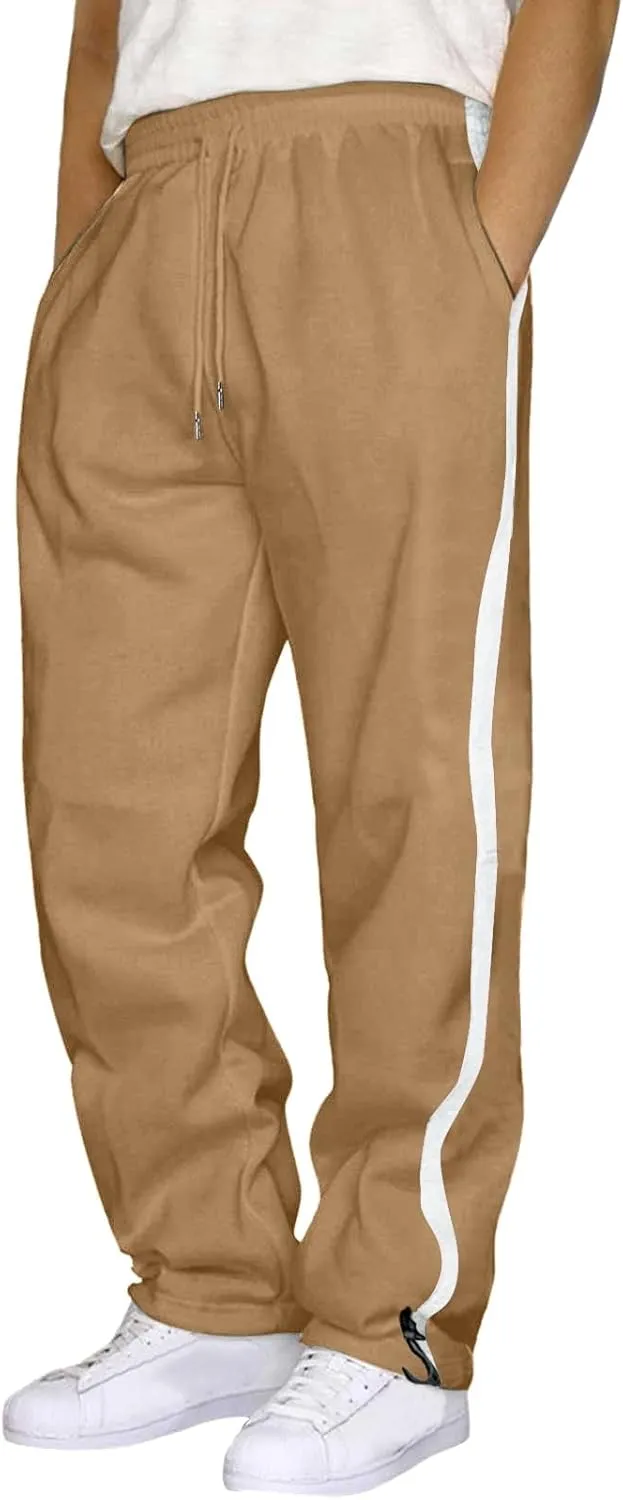 Mens Cargo Pants Stretch Elastic Waist Drawstring Joggers Pants, Color Block Sweatpants, Outdoor Trousers