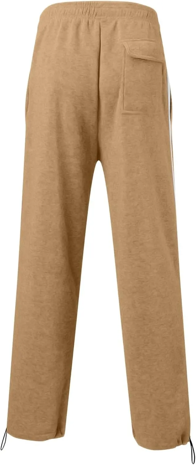 Mens Cargo Pants Stretch Elastic Waist Drawstring Joggers Pants, Color Block Sweatpants, Outdoor Trousers