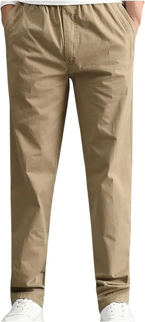 Men's Casual Pants Heavy Cotton Slim Fit Long Pants Stretch Waist Drawstring Athletic Work Pants Fall Trousers 2024