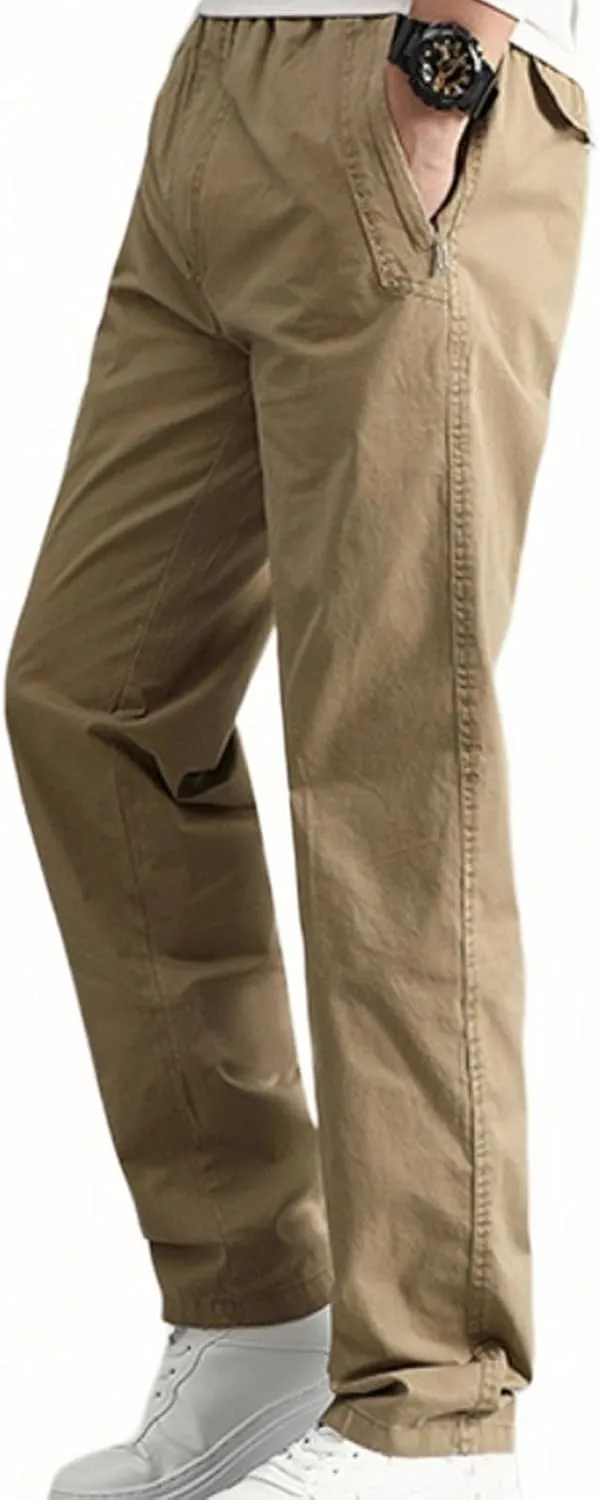 Men's Casual Pants Heavy Cotton Slim Fit Long Pants Stretch Waist Drawstring Athletic Work Pants Fall Trousers 2024