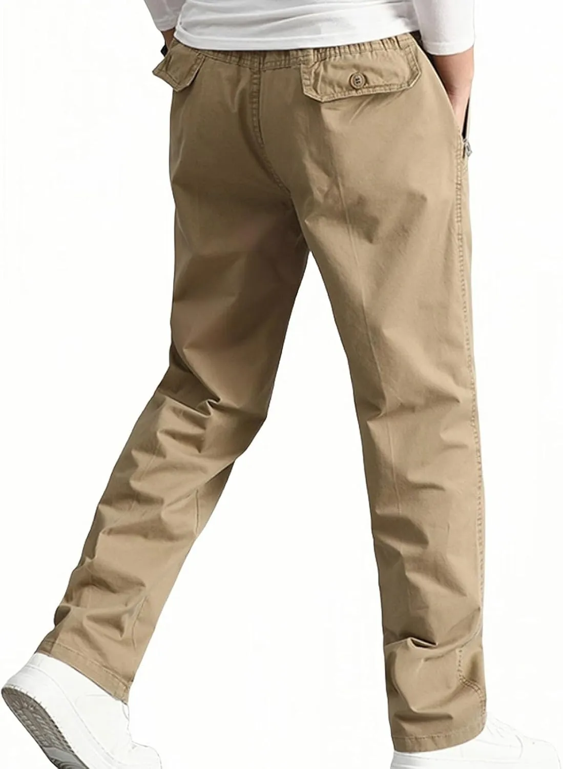 Men's Casual Pants Heavy Cotton Slim Fit Long Pants Stretch Waist Drawstring Athletic Work Pants Fall Trousers 2024