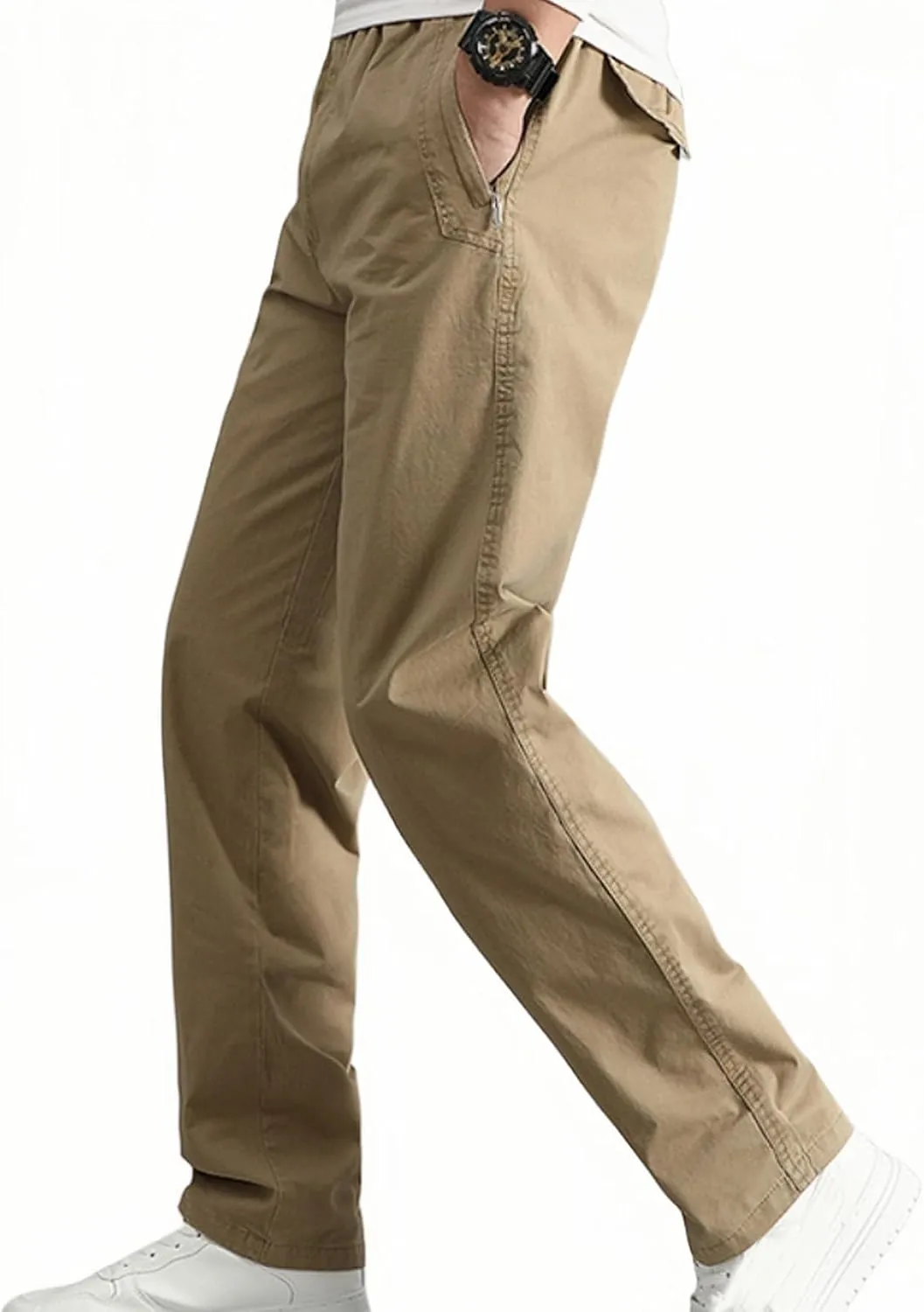 Men's Casual Pants Heavy Cotton Slim Fit Long Pants Stretch Waist Drawstring Athletic Work Pants Fall Trousers 2024