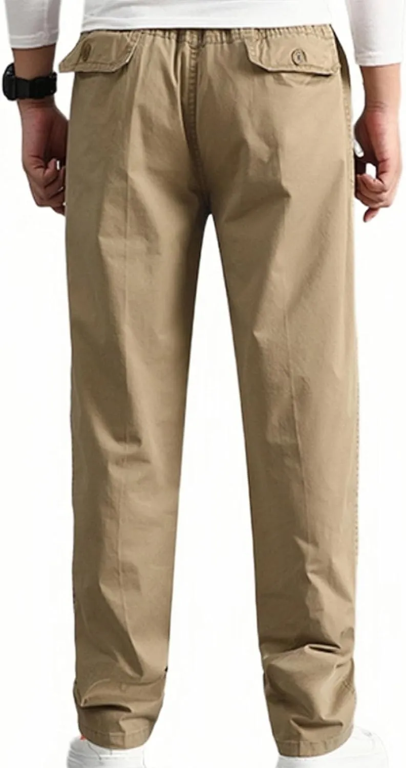 Men's Casual Pants Heavy Cotton Slim Fit Long Pants Stretch Waist Drawstring Athletic Work Pants Fall Trousers 2024