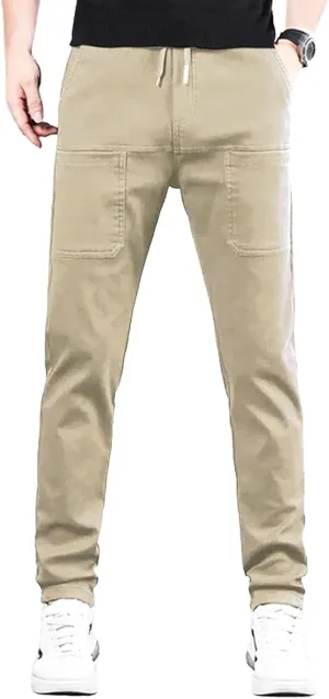 Mens Corduroy Drawstring Elastic Waist Baggy Tapered Wide Leg Cargo with Pockets Casual Joggers Sweatpants Pants