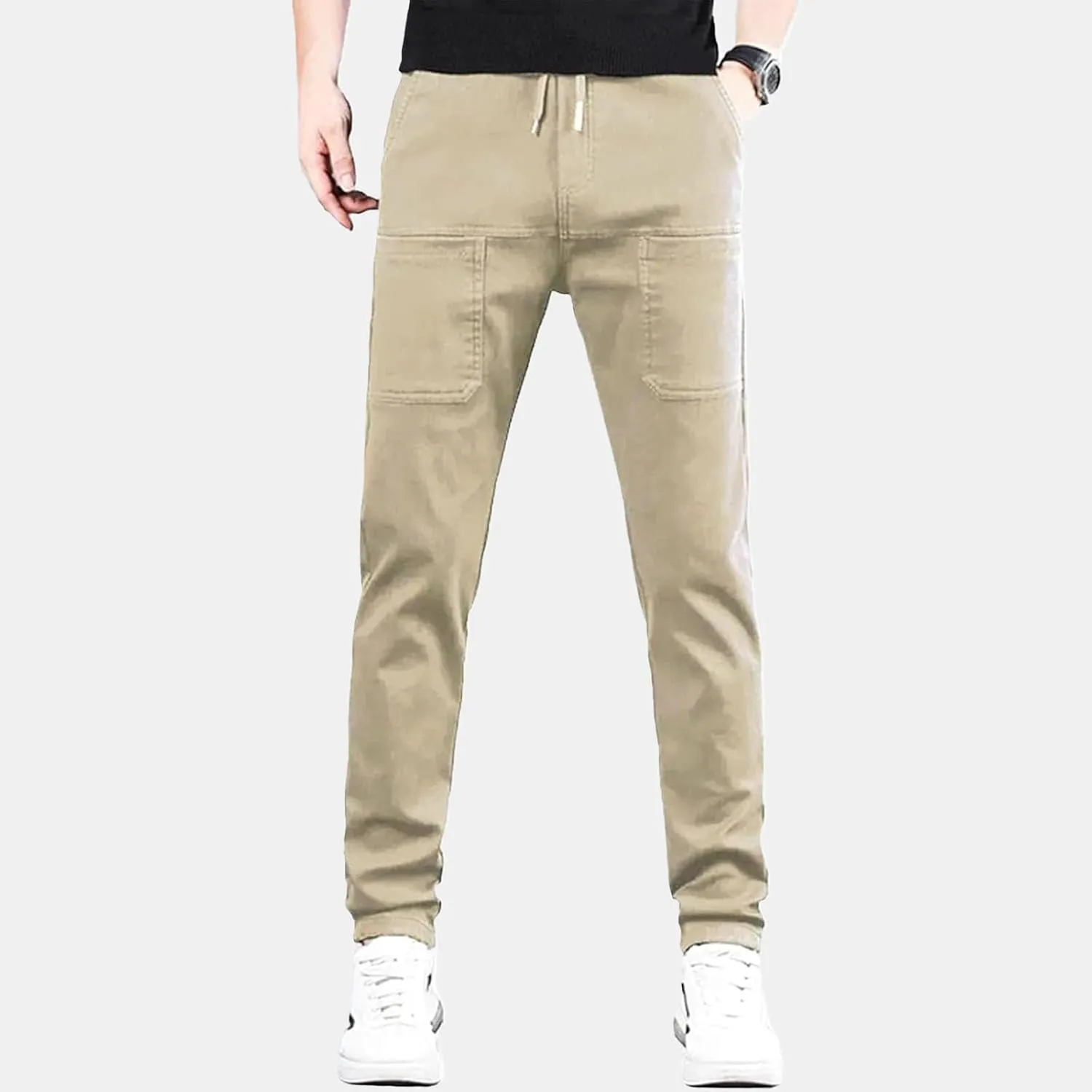 Mens Corduroy Drawstring Elastic Waist Baggy Tapered Wide Leg Cargo with Pockets Casual Joggers Sweatpants Pants
