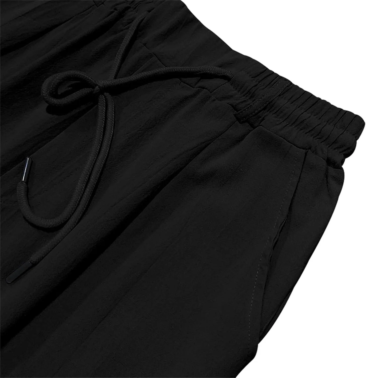 Men's Cotton Linen Pants Drawstring Elastic Waist Lightweight Casual Dressy Pants Slim Yoga Beach Pants with Pockets