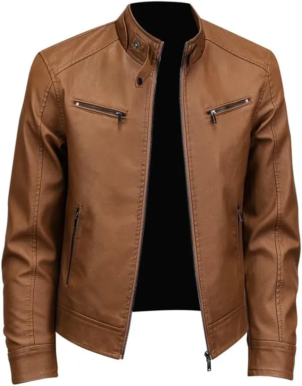 Men's Faux Leather Jacket for Fall/Winter,Men PU Jacket, outwear coat