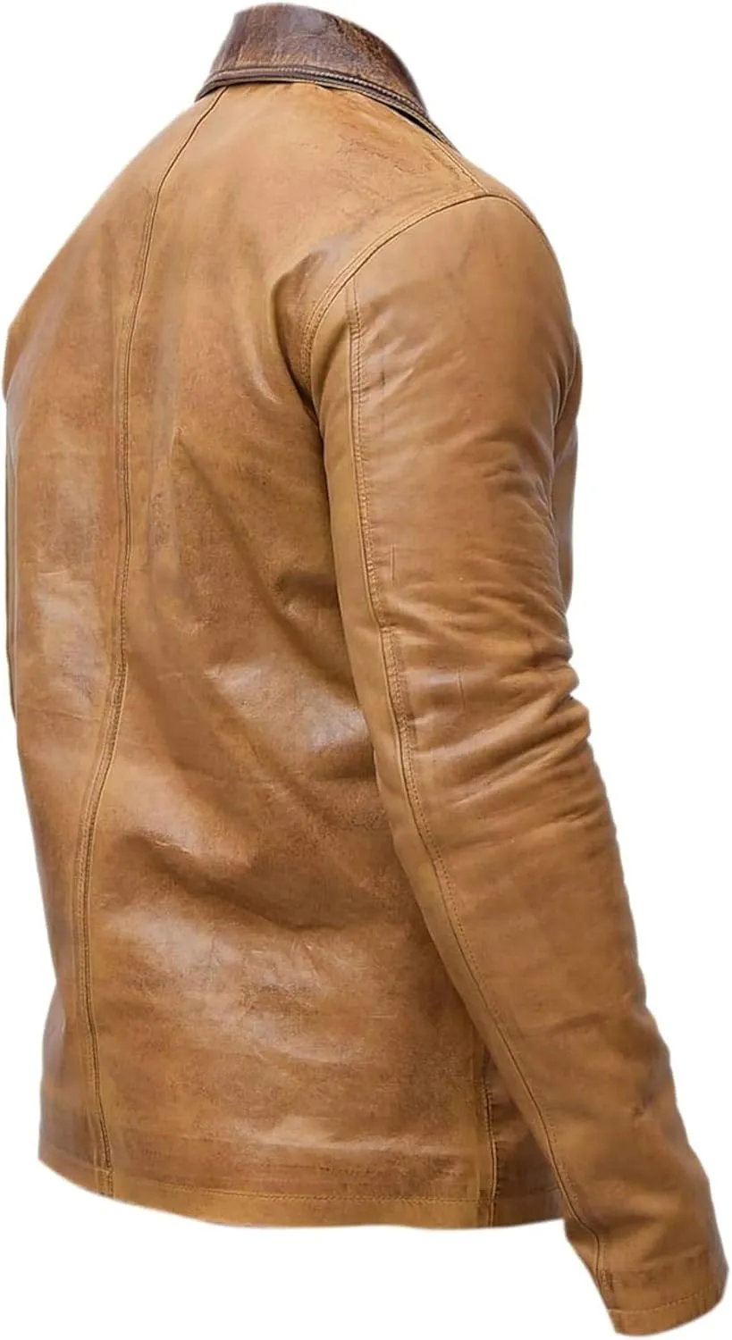 Mens Halloween Cosplay Tan Brown Leather Trench Coat Gaming Costume Jacket