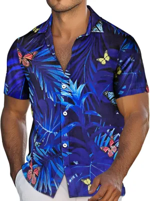 Men's Hawaiian Printed Short Sleeve Shirts Tropical Floral Button Down Aloha Holiday Shirt Vacation Casual Beach Clothings