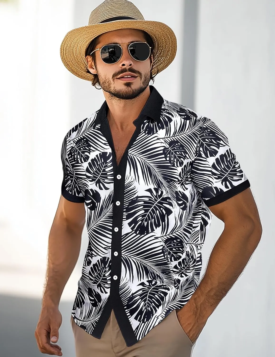 Men's Hawaiian Printed Short Sleeve Shirts Tropical Floral Button Down Aloha Holiday Shirt Vacation Casual Beach Clothings