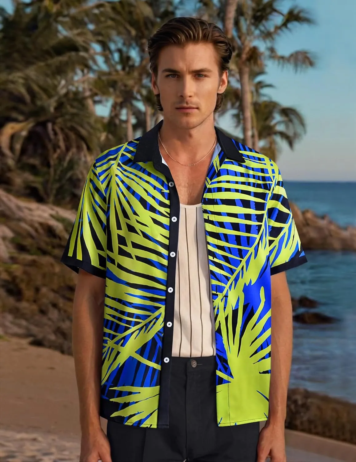 Men's Hawaiian Printed Short Sleeve Shirts Tropical Floral Button Down Aloha Holiday Shirt Vacation Casual Beach Clothings