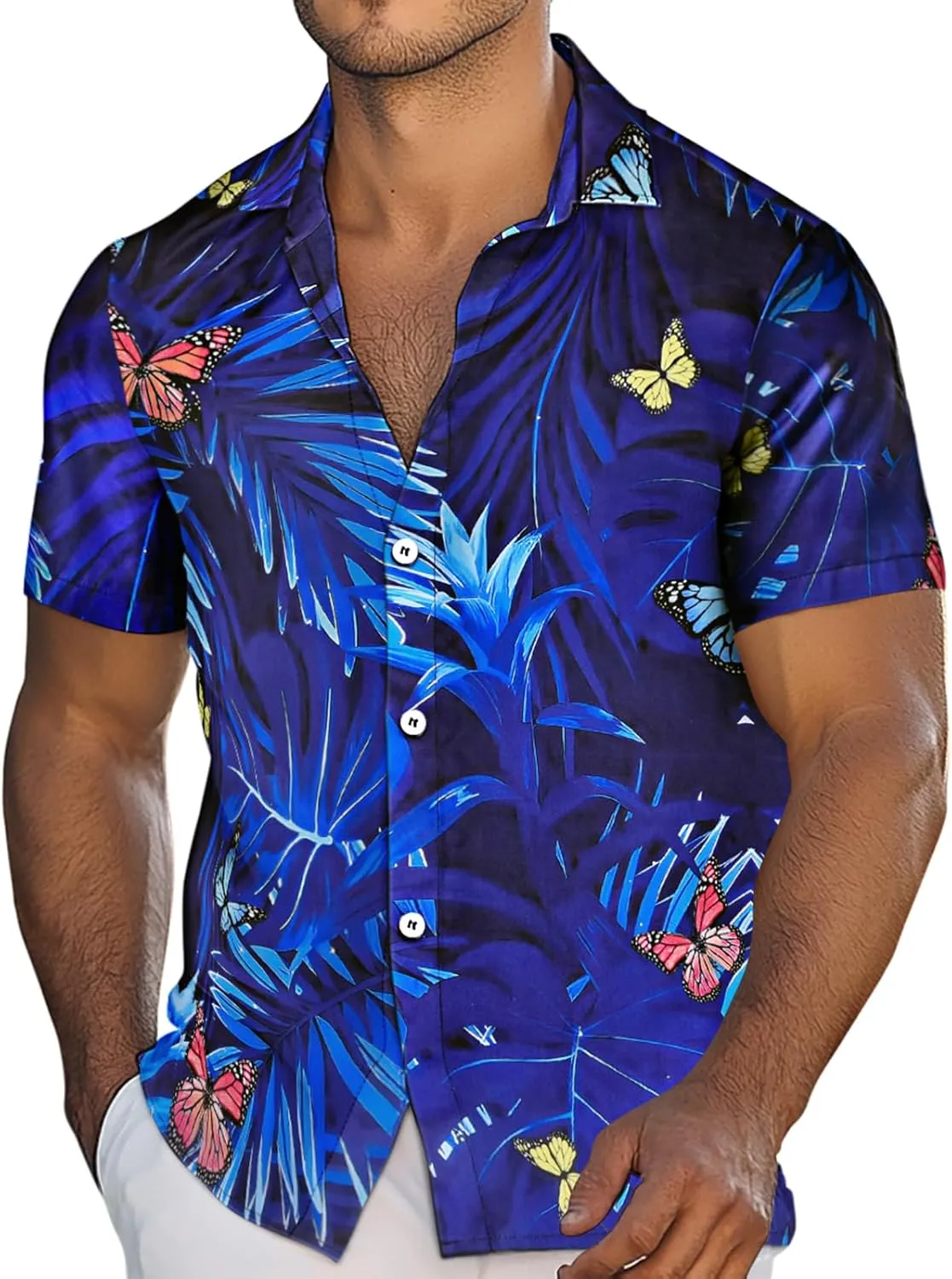 Men's Hawaiian Printed Short Sleeve Shirts Tropical Floral Button Down Aloha Holiday Shirt Vacation Casual Beach Clothings