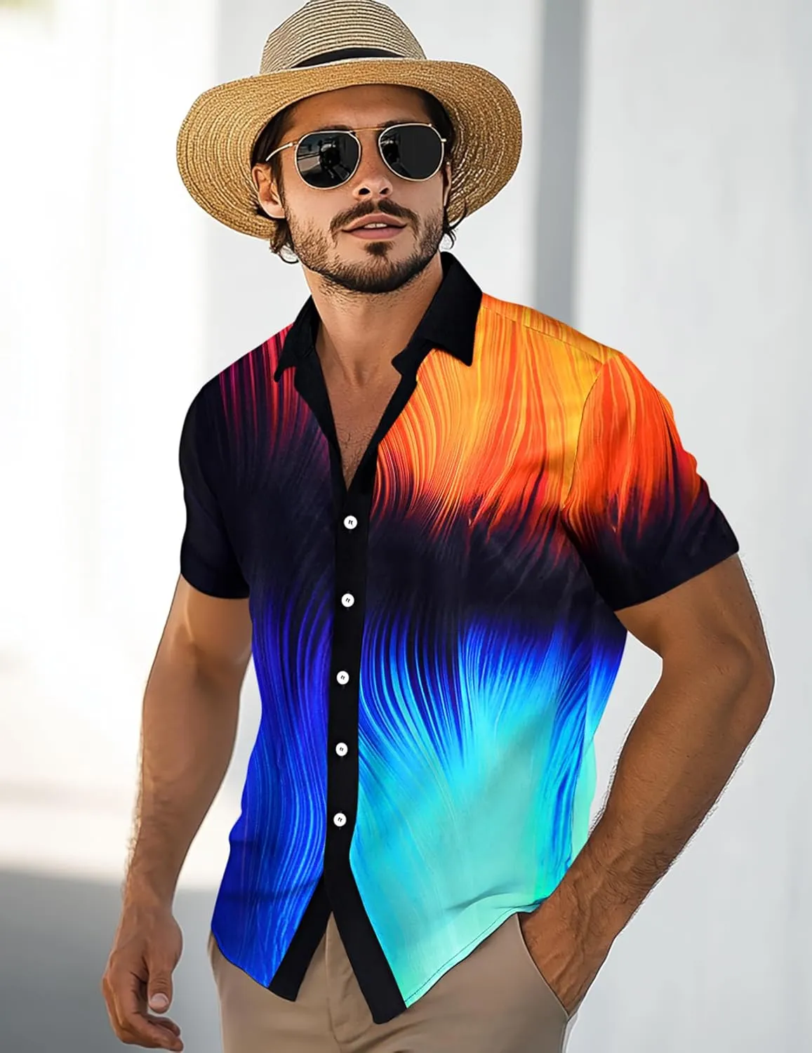 Men's Hawaiian Printed Short Sleeve Shirts Tropical Floral Button Down Aloha Holiday Shirt Vacation Casual Beach Clothings