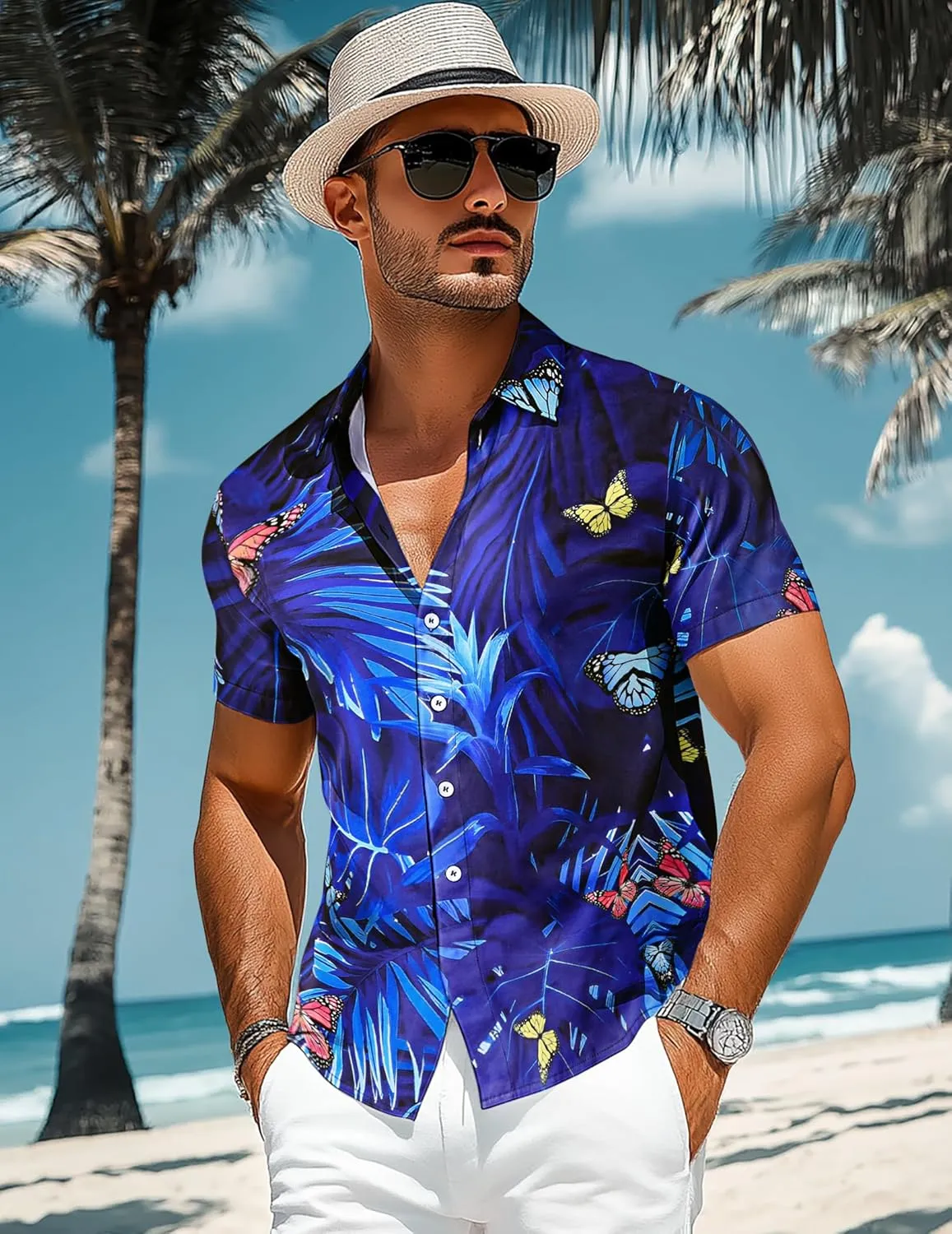 Men's Hawaiian Printed Short Sleeve Shirts Tropical Floral Button Down Aloha Holiday Shirt Vacation Casual Beach Clothings