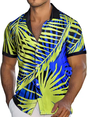 Men's Hawaiian Printed Short Sleeve Shirts Tropical Floral Button Down Aloha Holiday Shirt Vacation Casual Beach Clothings