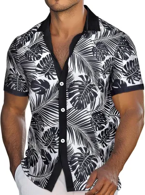 Men's Hawaiian Printed Short Sleeve Shirts Tropical Floral Button Down Aloha Holiday Shirt Vacation Casual Beach Clothings
