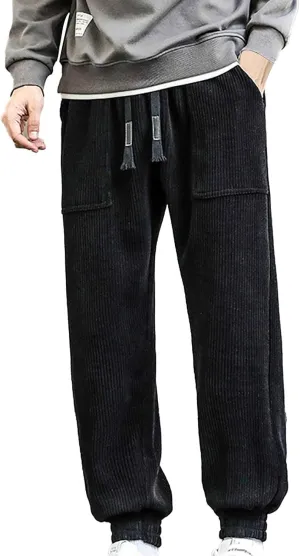 Men's Joggers New Men's Corduroy Loose Solid Casual Elastic Waistband Straight Cropped Trousers Casual Cargo Pants