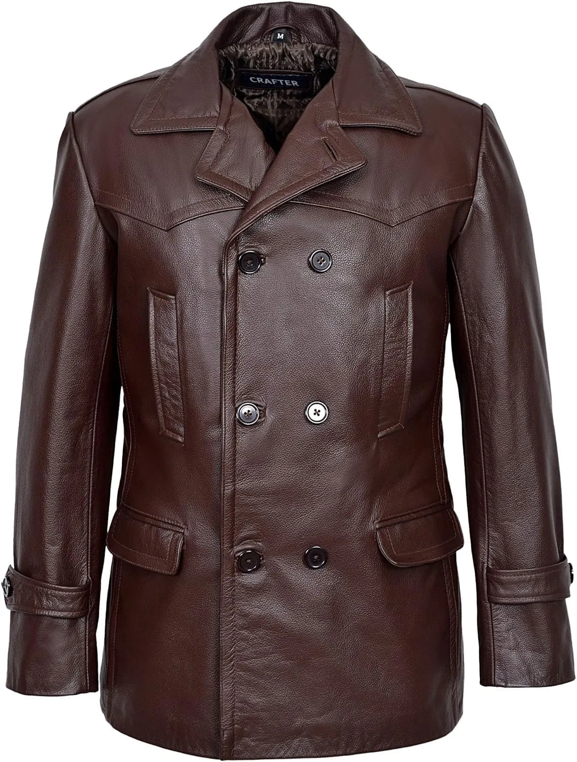 Men's Kriegsmarine German Ww2 Dr Who Reefer Hide Leather Jacket Coat Four Button Leather Car Coat - Pea Coat for Mens