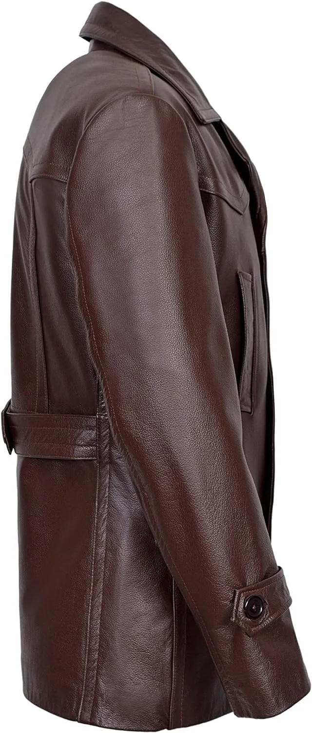Men's Kriegsmarine German Ww2 Dr Who Reefer Hide Leather Jacket Coat Four Button Leather Car Coat - Pea Coat for Mens