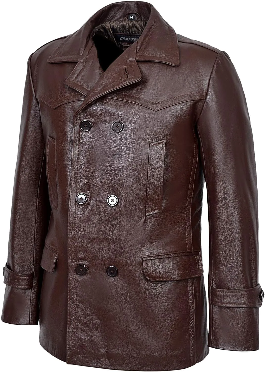 Men's Kriegsmarine German Ww2 Dr Who Reefer Hide Leather Jacket Coat Four Button Leather Car Coat - Pea Coat for Mens
