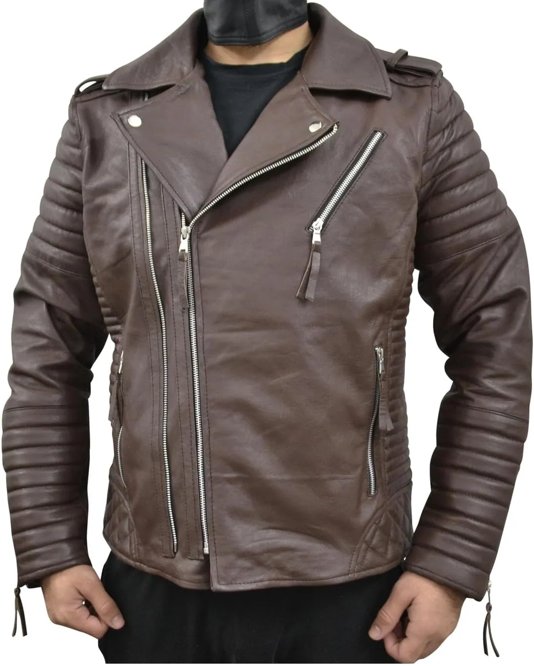 Mens Leather Jacket - Biker Leather Jacket For Men - Lightweight Slim Mens Leather Motorcycle Jackets Black Real Lambskin