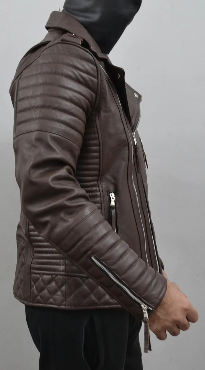 Mens Leather Jacket - Biker Leather Jacket For Men - Lightweight Slim Mens Leather Motorcycle Jackets Black Real Lambskin