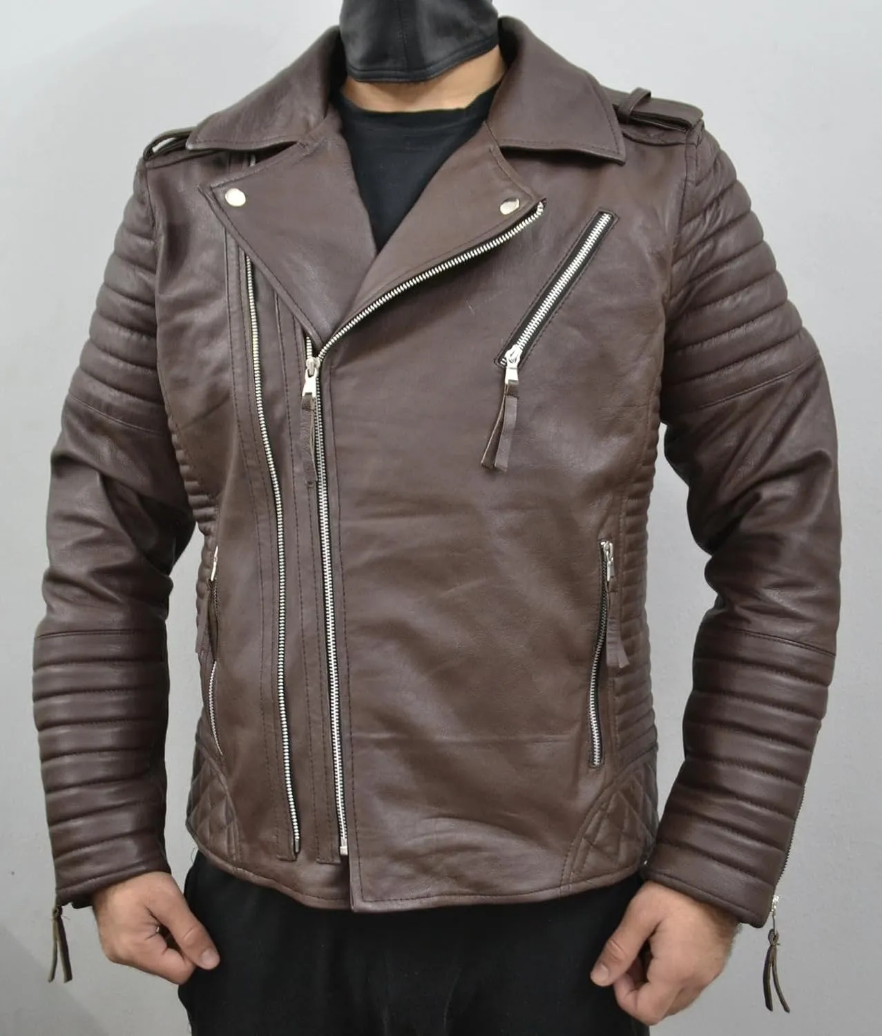 Mens Leather Jacket - Biker Leather Jacket For Men - Lightweight Slim Mens Leather Motorcycle Jackets Black Real Lambskin