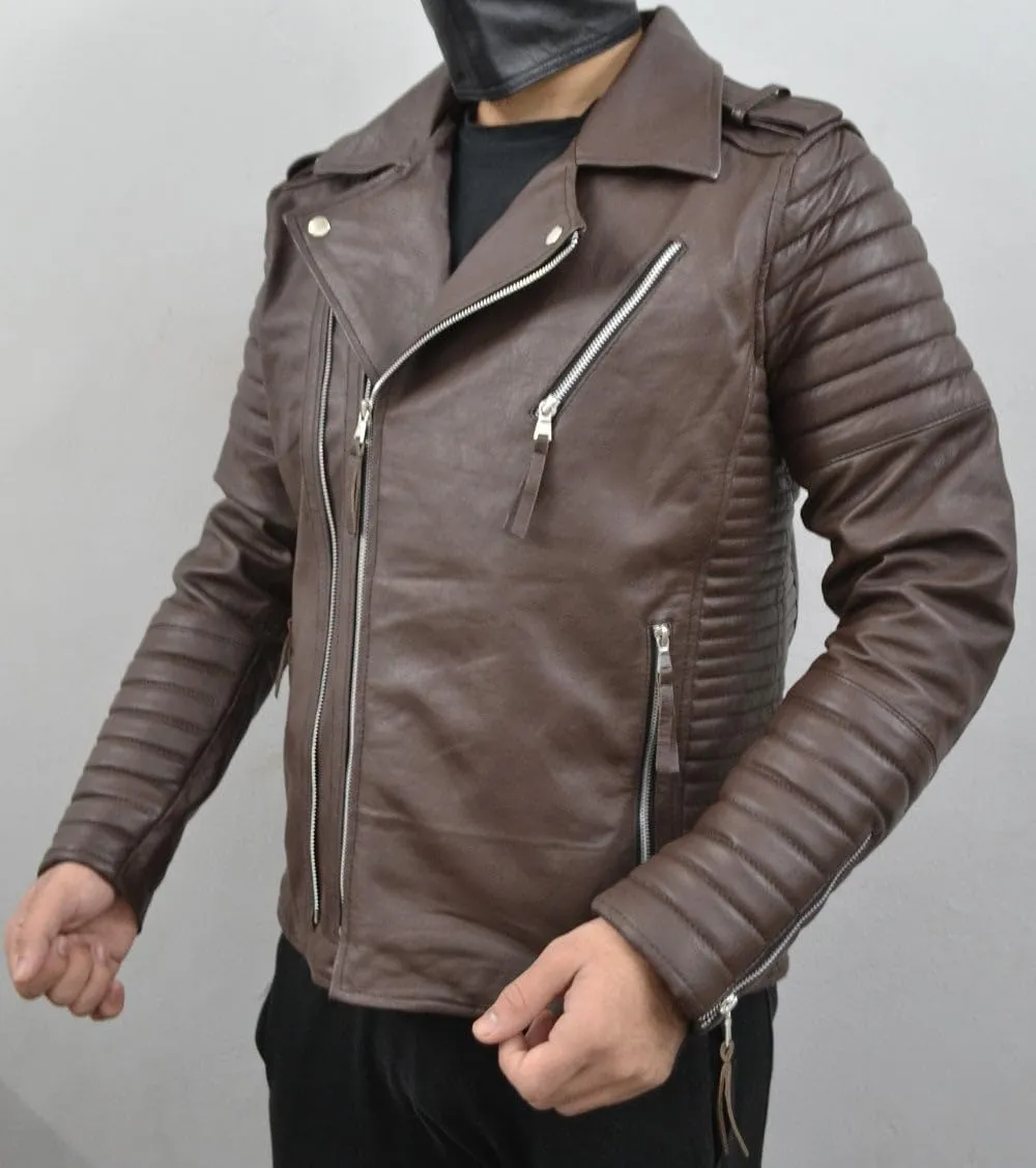 Mens Leather Jacket - Biker Leather Jacket For Men - Lightweight Slim Mens Leather Motorcycle Jackets Black Real Lambskin