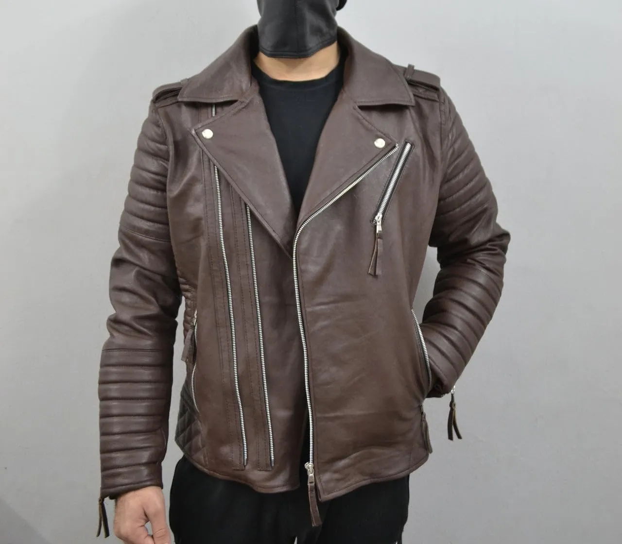 Mens Leather Jacket - Biker Leather Jacket For Men - Lightweight Slim Mens Leather Motorcycle Jackets Black Real Lambskin