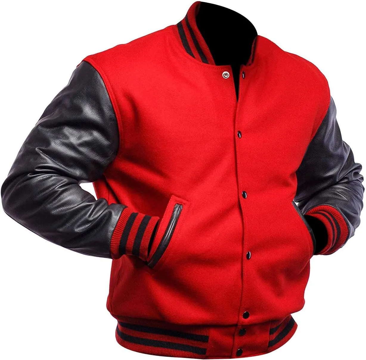 Mens Letterman Black Varsity Jacket - Black School Teen College Bomber Jacket