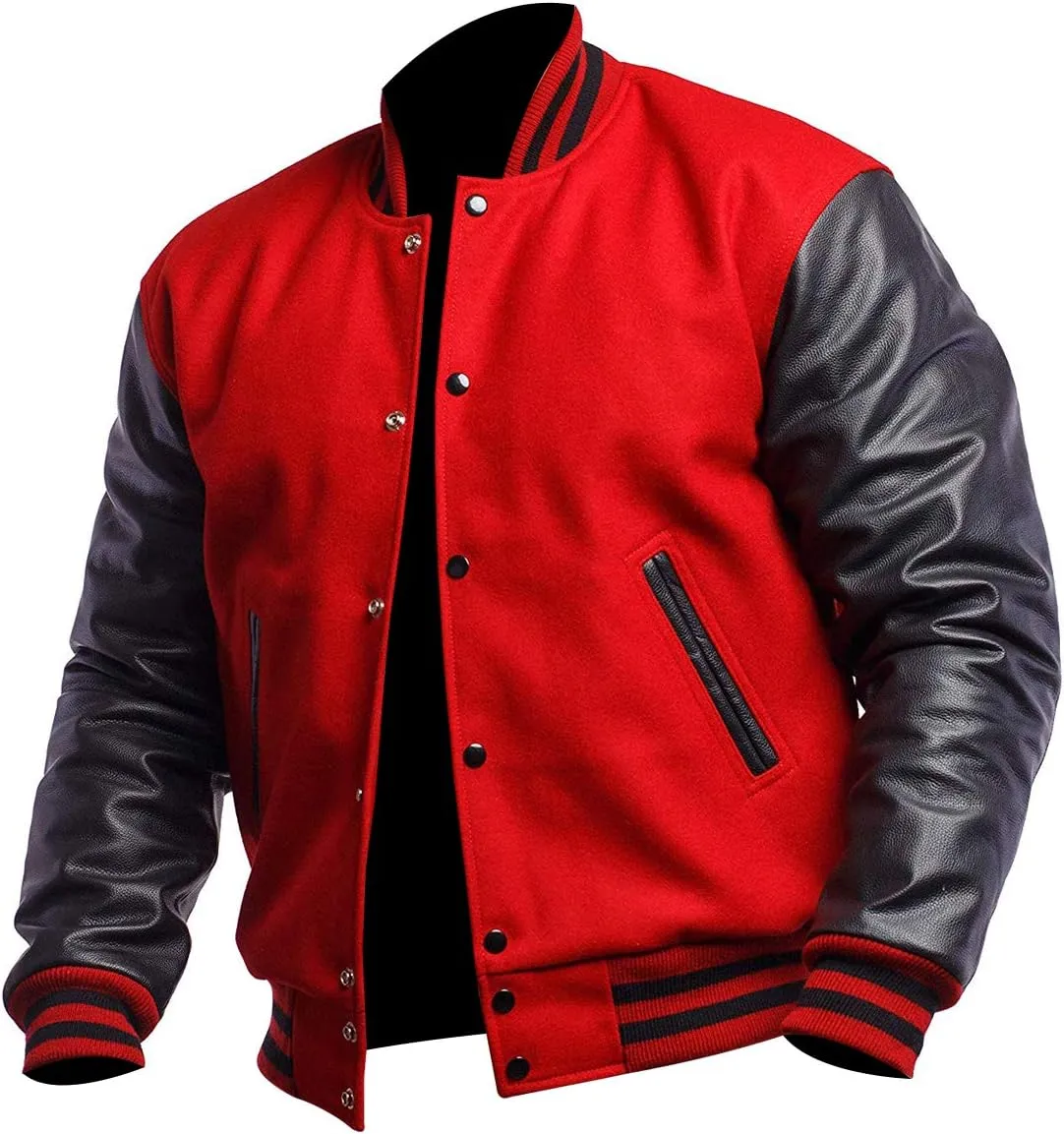 Mens Letterman Black Varsity Jacket - Black School Teen College Bomber Jacket