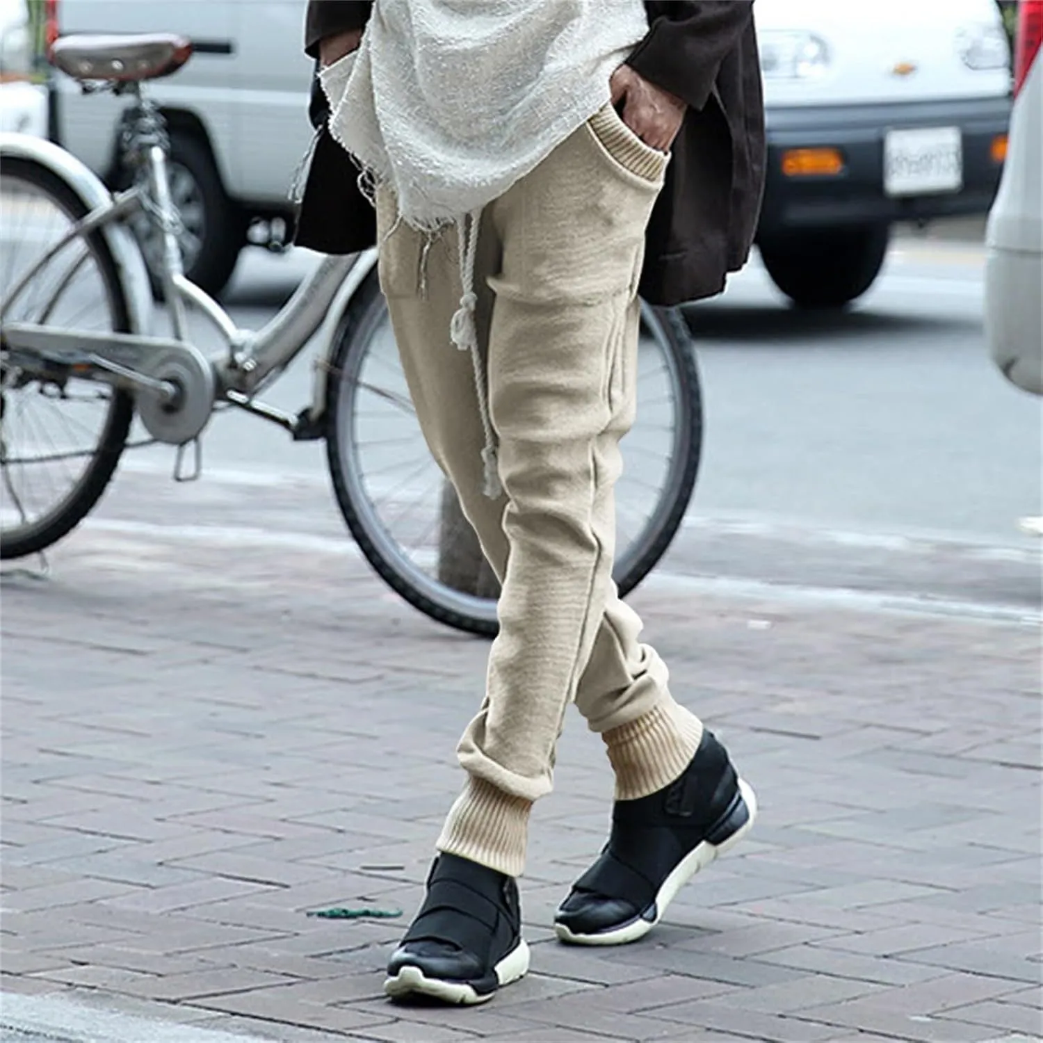 Mens Novelty Drawstring Slim Fit Knitted Casual Loose Lightweight Wrinkle Free Fashion Long Dress Suit Trousers Pants