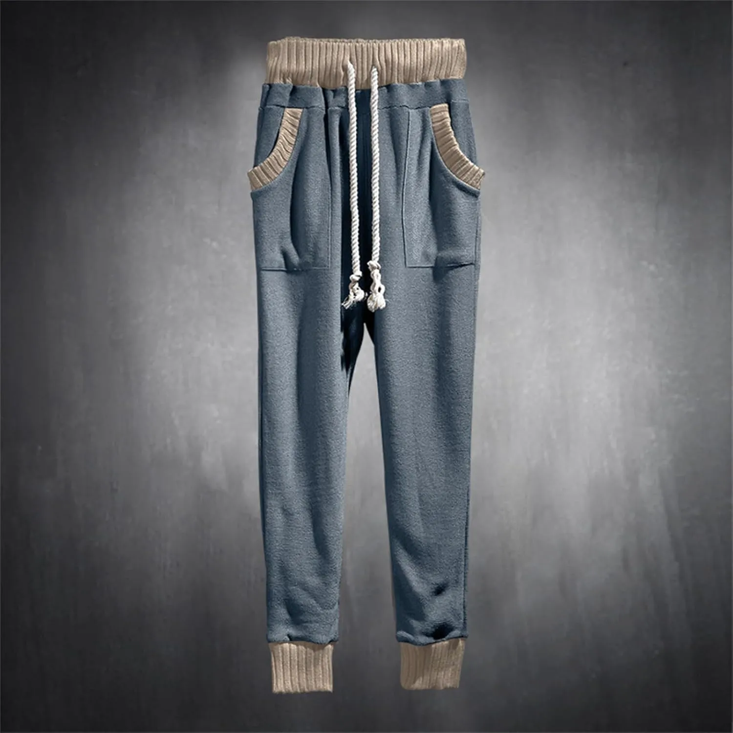 Mens Novelty Drawstring Slim Fit Knitted Casual Loose Lightweight Wrinkle Free Fashion Long Dress Suit Trousers Pants