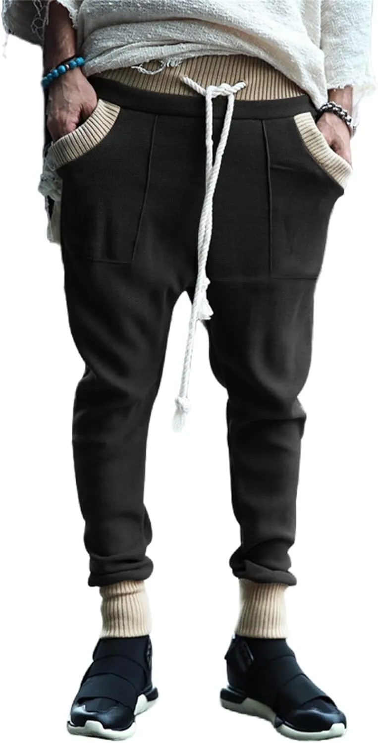 Mens Novelty Drawstring Slim Fit Knitted Casual Loose Lightweight Wrinkle Free Fashion Long Dress Suit Trousers Pants