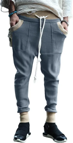 Mens Novelty Drawstring Slim Fit Knitted Casual Loose Lightweight Wrinkle Free Fashion Long Dress Suit Trousers Pants