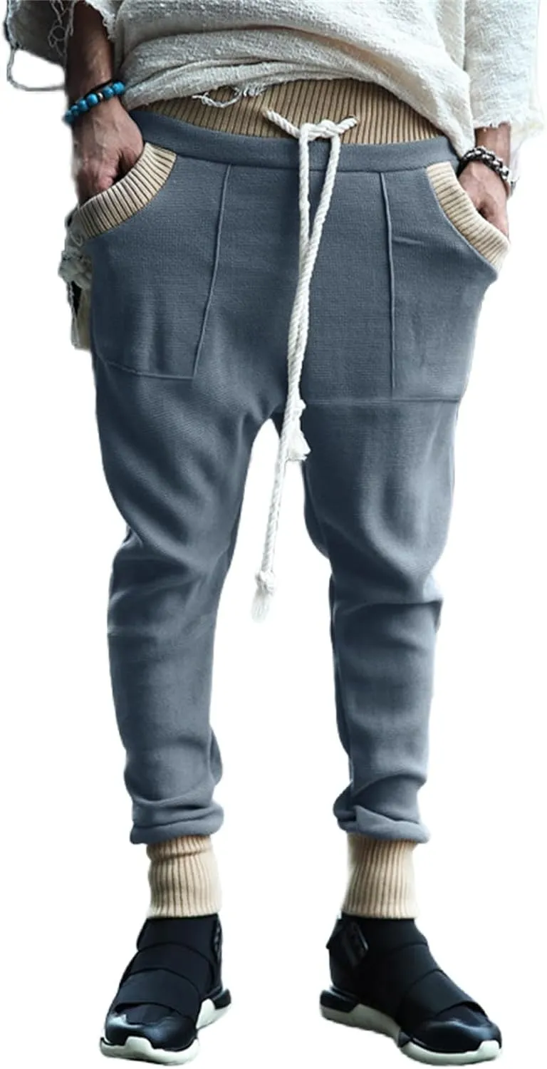 Mens Novelty Drawstring Slim Fit Knitted Casual Loose Lightweight Wrinkle Free Fashion Long Dress Suit Trousers Pants