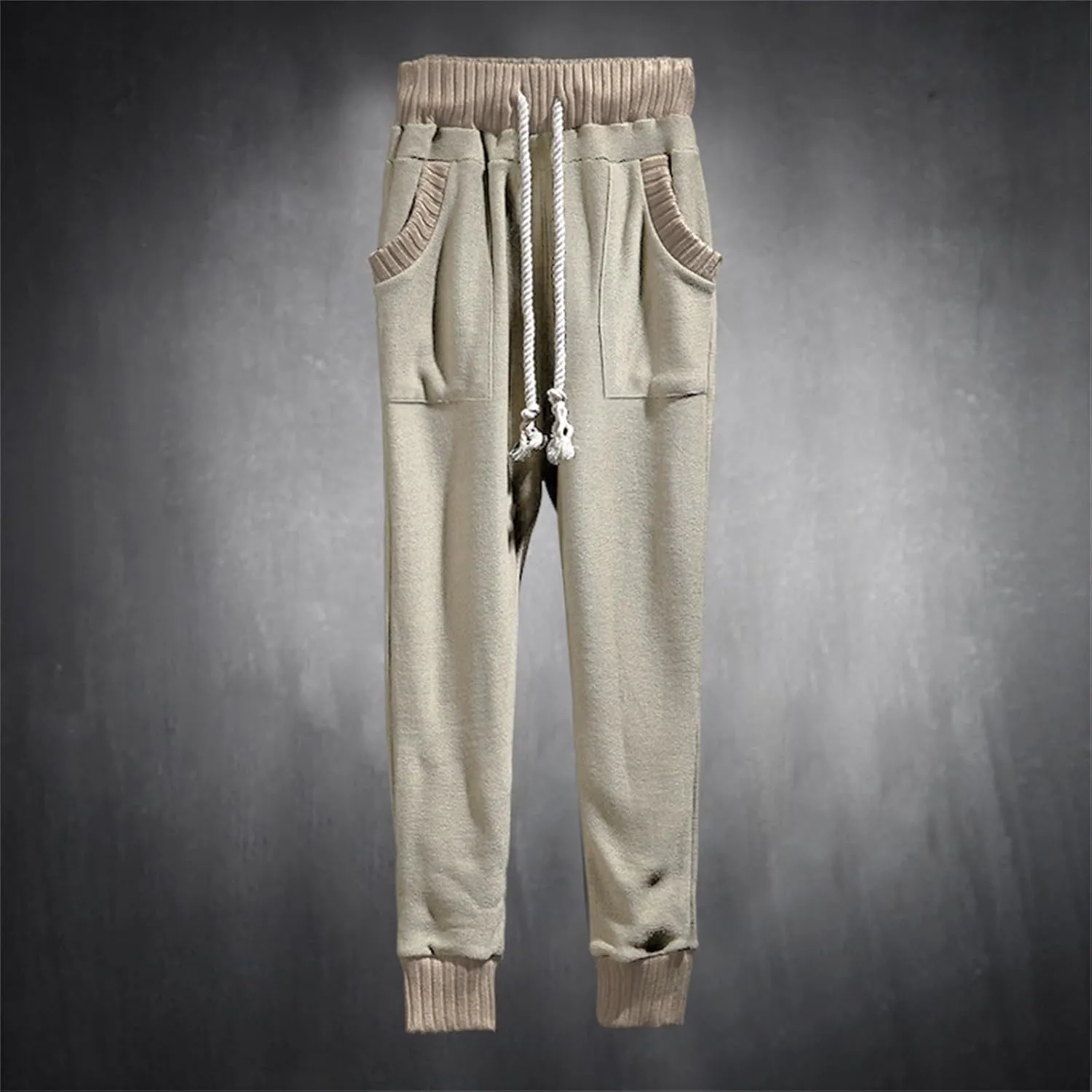 Mens Novelty Drawstring Slim Fit Knitted Casual Loose Lightweight Wrinkle Free Fashion Long Dress Suit Trousers Pants