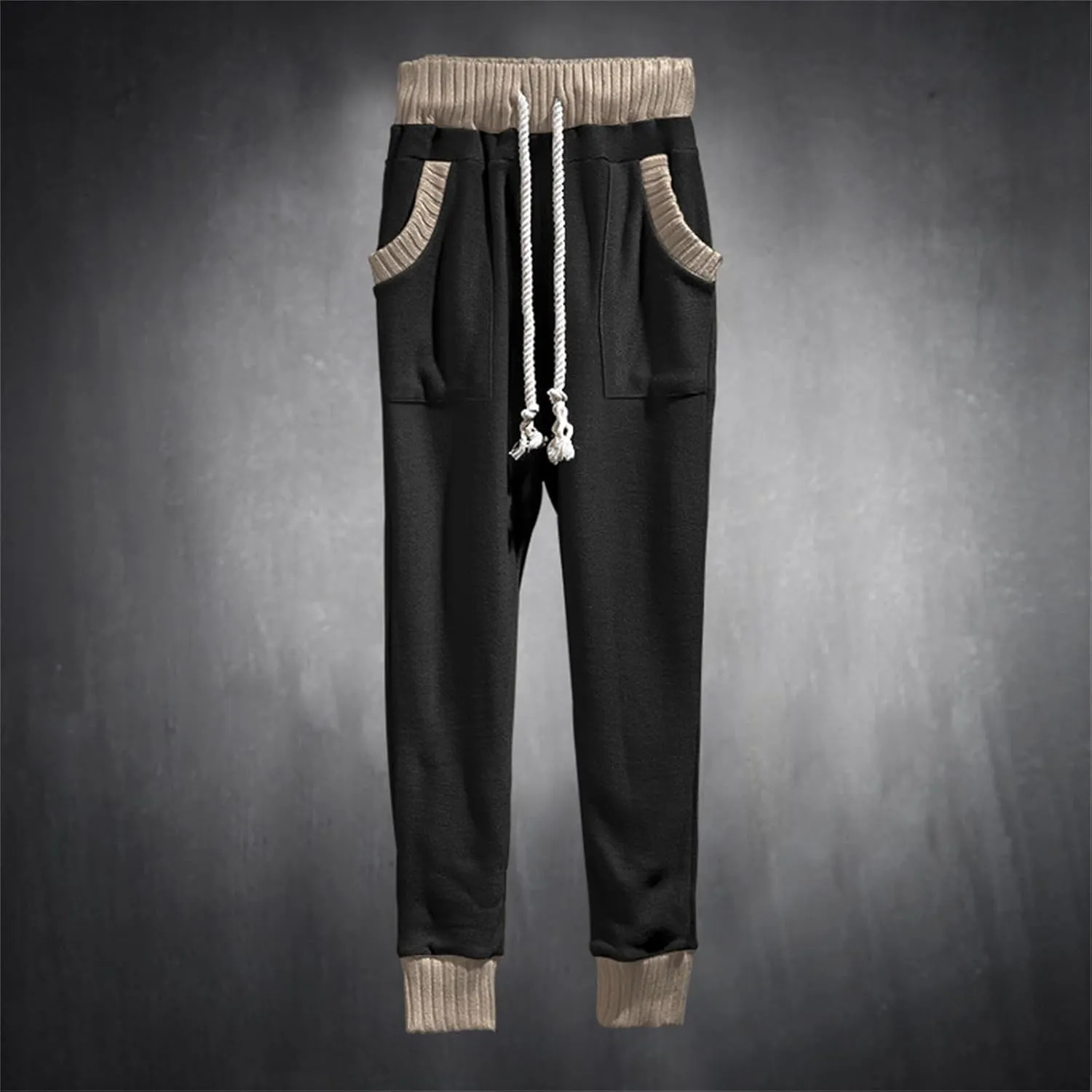 Mens Novelty Drawstring Slim Fit Knitted Casual Loose Lightweight Wrinkle Free Fashion Long Dress Suit Trousers Pants