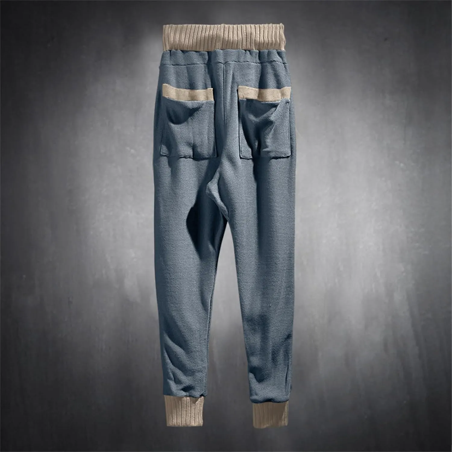 Mens Novelty Drawstring Slim Fit Knitted Casual Loose Lightweight Wrinkle Free Fashion Long Dress Suit Trousers Pants