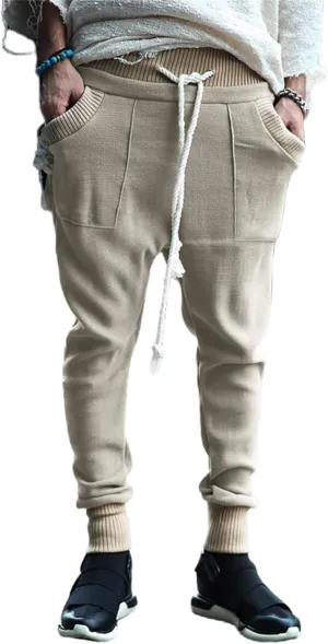 Mens Novelty Drawstring Slim Fit Knitted Casual Loose Lightweight Wrinkle Free Fashion Long Dress Suit Trousers Pants