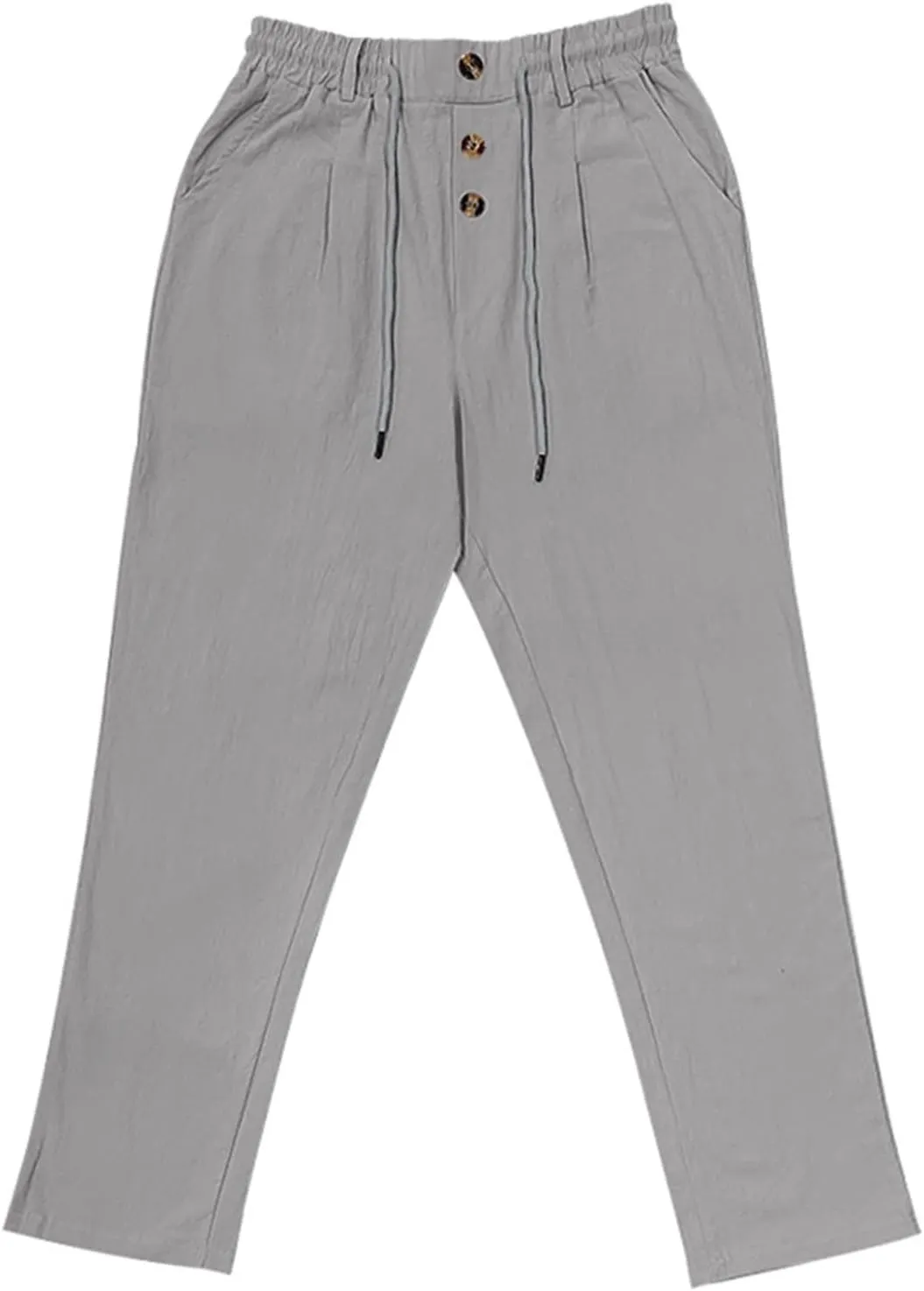 Mens Pants Casual Linen Drawstring Elastic Waist Loose Fit Casual Pants Lightweight Straight Leg Beach Yoga Trousers