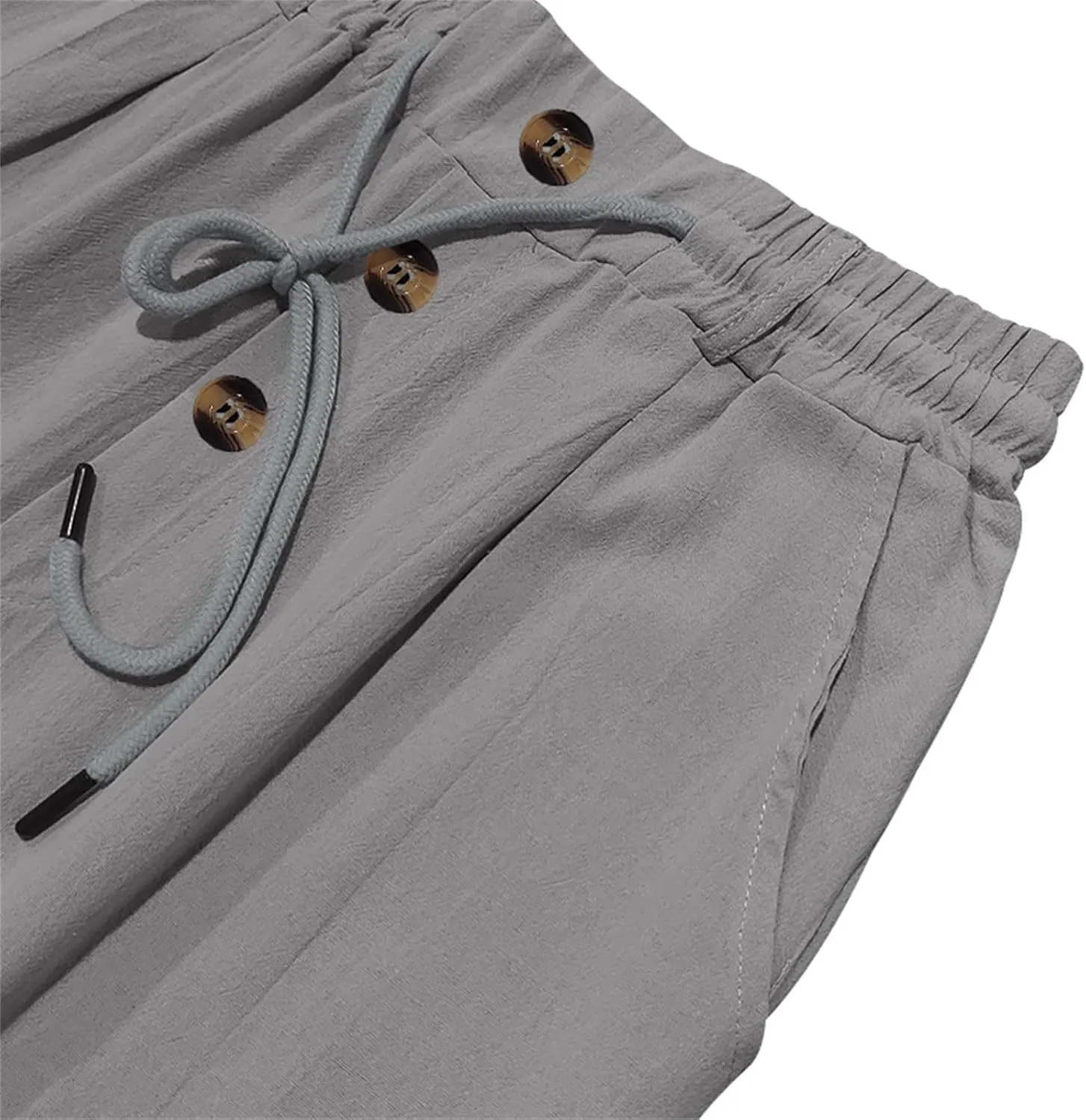 Mens Pants Casual Linen Drawstring Elastic Waist Loose Fit Casual Pants Lightweight Straight Leg Beach Yoga Trousers