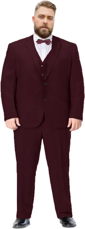 Men's Plus Size 3 Pieces Suit Big Tall Notch Lapel Two Buttons Wedding Tux Vest Pants