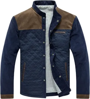 Men's Puffer Down Jacket Diamond Quilted Winter Warm Business Casual Button Down Shirts Pockets
