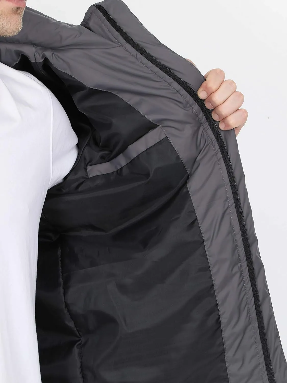 Men's Puffer Jacket Water-Resistant Light Weight Windproof Soft Fabric Down Jacket for Outdoor Activities