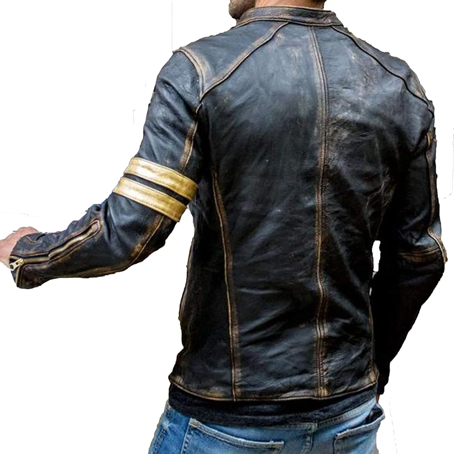 Mens Racing Motorcycle Padded Armored Distressed Brown Cowhide Leather Jacket