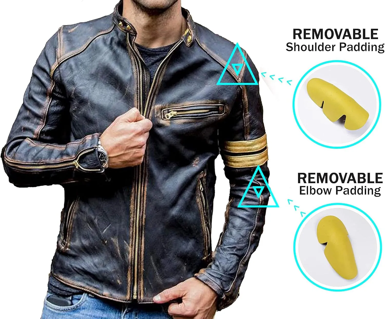 Mens Racing Motorcycle Padded Armored Distressed Brown Cowhide Leather Jacket