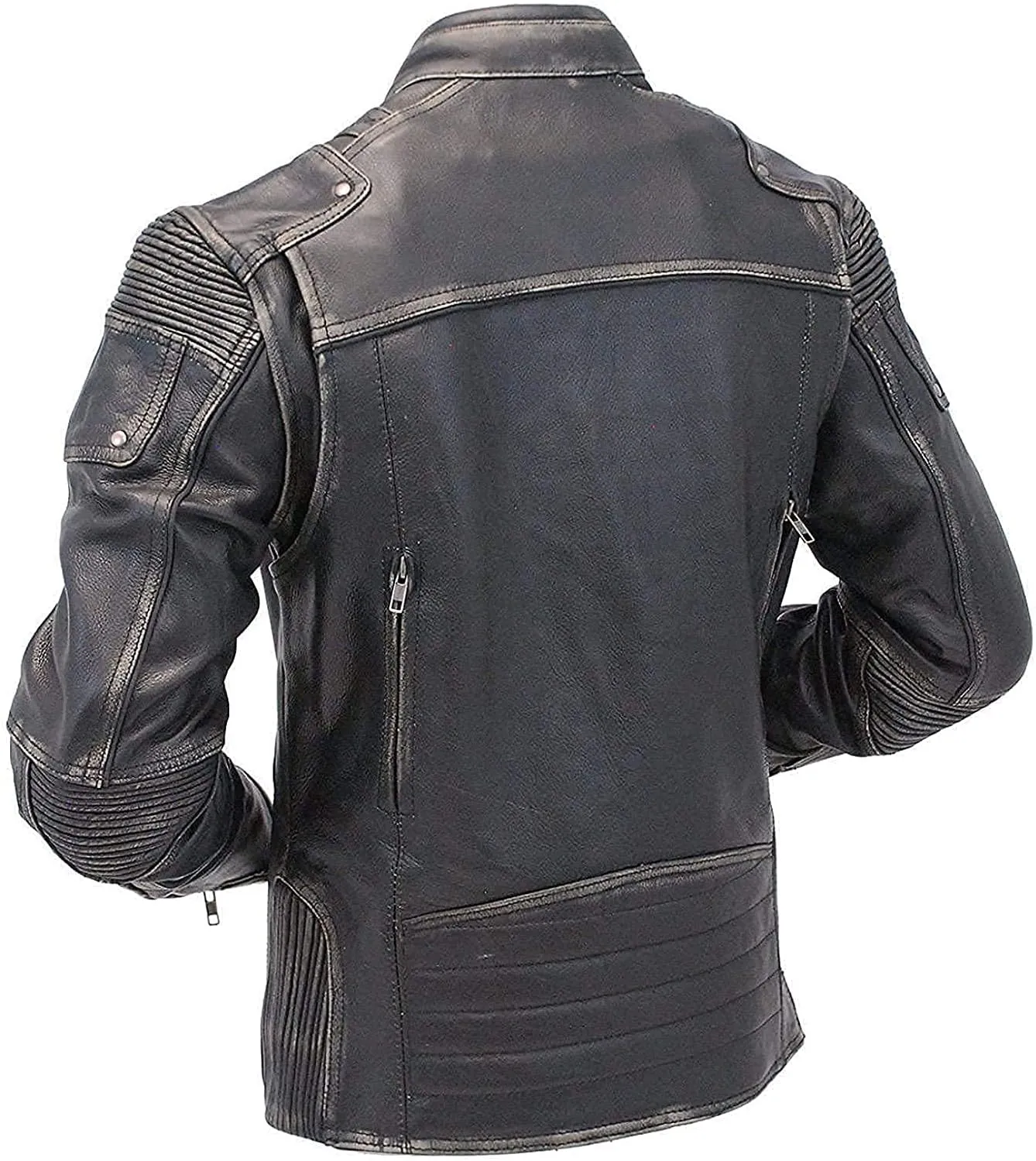 Mens Racing Motorcycle Padded Armored Distressed Brown Cowhide Leather Jacket